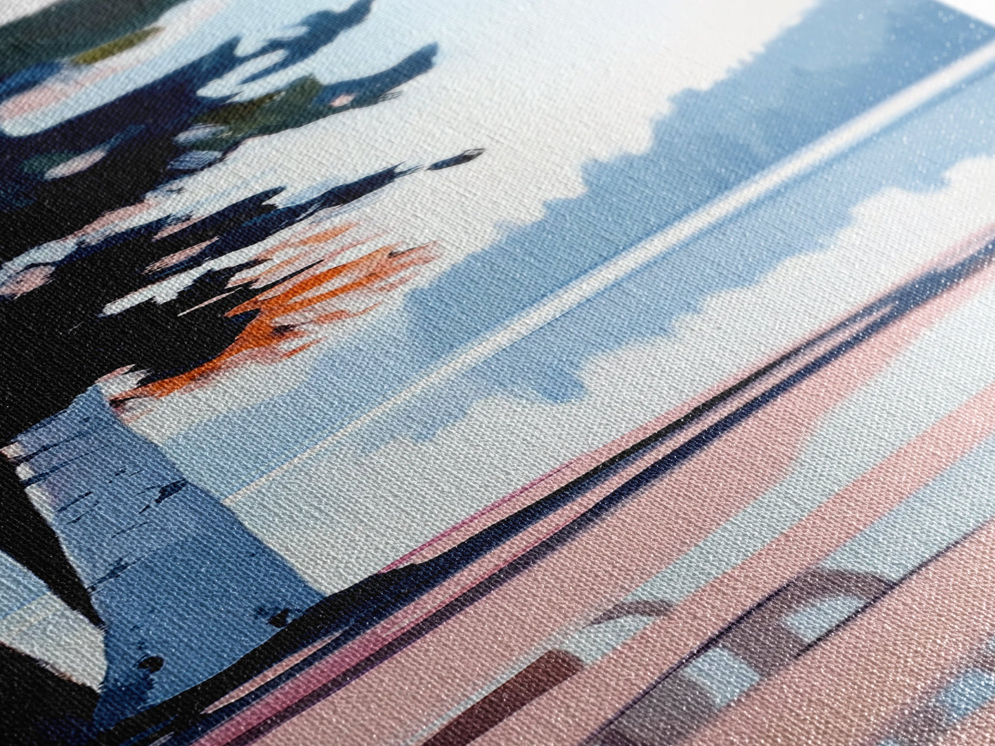 Misty Forest View, Tranquil Lake Painting, Atmospheric Nature Art, Minimalist Tree Reflection, Cozy Cabin Decor, Framed Canvas Print