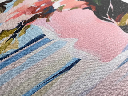 Tropical Floral Wall Art, Pink Flowers Painting, Nature Inspired Decor, Boho Bedroom Art, Aesthetic Wall Art, Framed Canvas Print