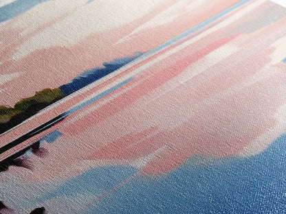 Pink Sky, Sunset Landscape, Coastal Art, Modern Wall Art, Minimalist Decor, Boho Aesthetic, Bedroom Art, Framed Canvas Print, Gift Idea