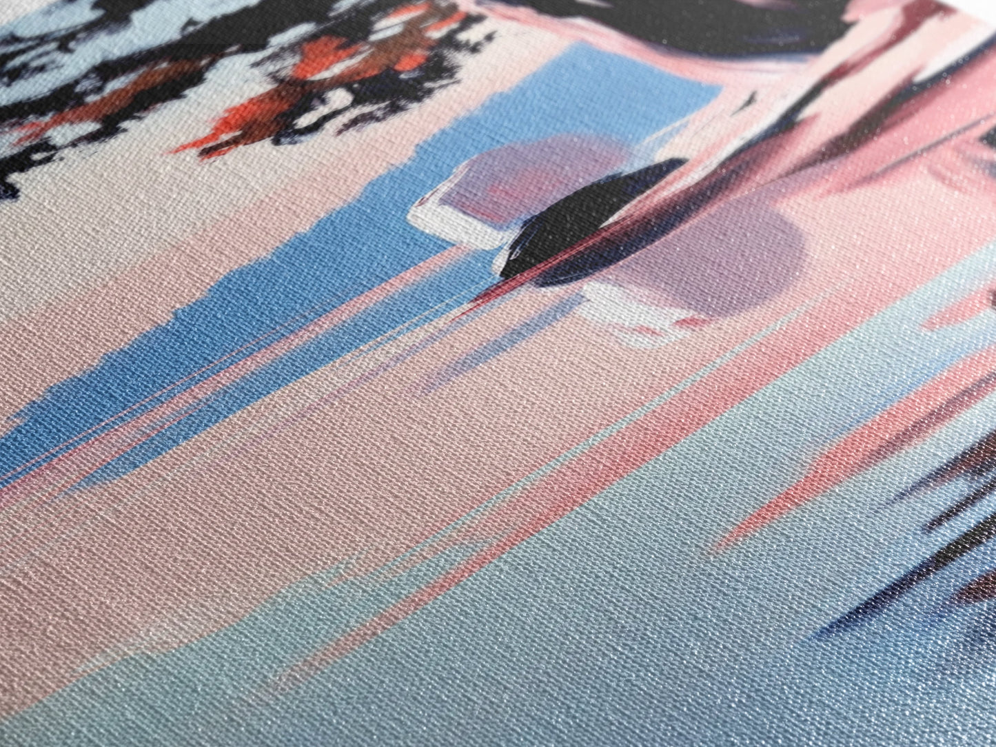 Seeufer-Ruhe, Stimmungsvolle Natur, Gerahmter Leinwanddruck, Moderne Wandkunst, Blau-Rosa-Gemälde, Wohnzimmer-Wandkunst