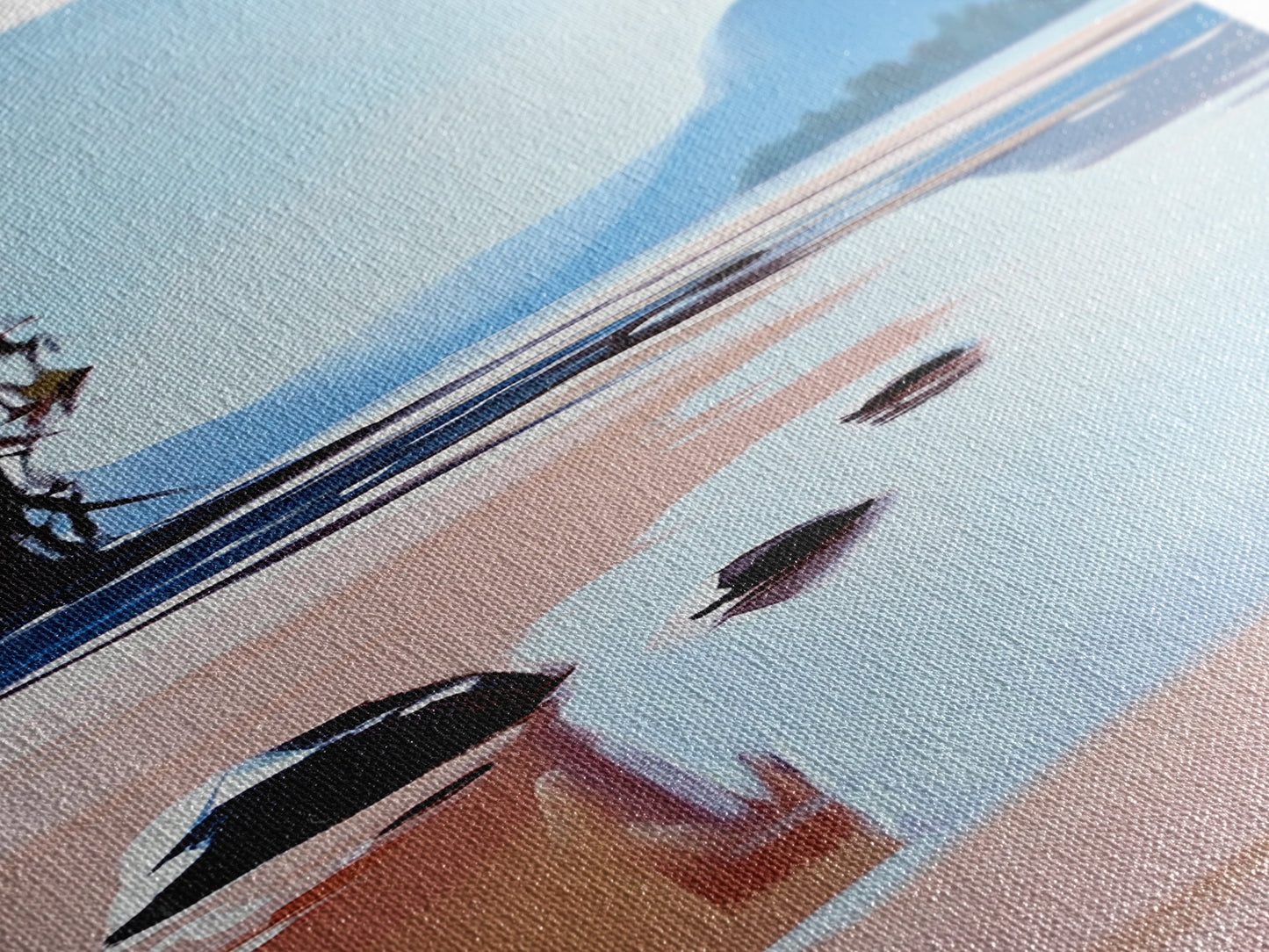 Serene Beach, Minimalist Landscape, Abstract Nature, Framed Canvas Print, Coastal Wall Art, Soft Blue and Pink, Living Room Wall Art