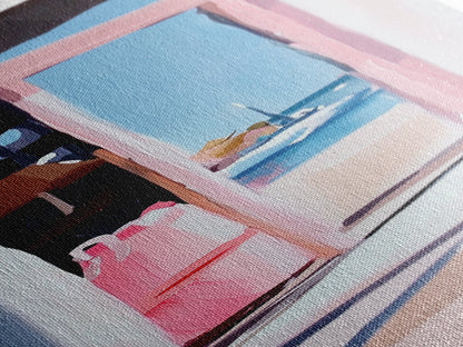 Ocean View, Beach Window, Coastal Reflection, Framed Canvas Print, Dreamy Seaside Scene, Living Room Wall Art, Minimalist Beach House