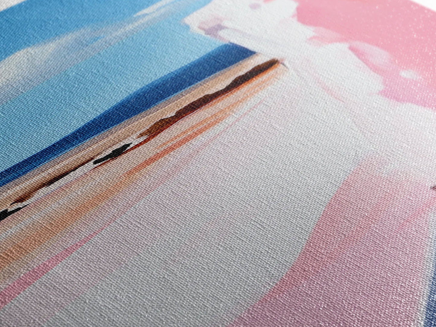 Pink Cliff, Ocean View, Tranquil Beach, Framed Canvas Print, Coastal Wall Art, Minimalist Painting, Living Room Decor, Gift, Blue