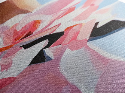 Pink Flowers, Floral Elegance, Feminine Botanical Art, Chic Wall Decor, Romantic Aesthetic, Modern Bloom Painting, Framed Canvas Print