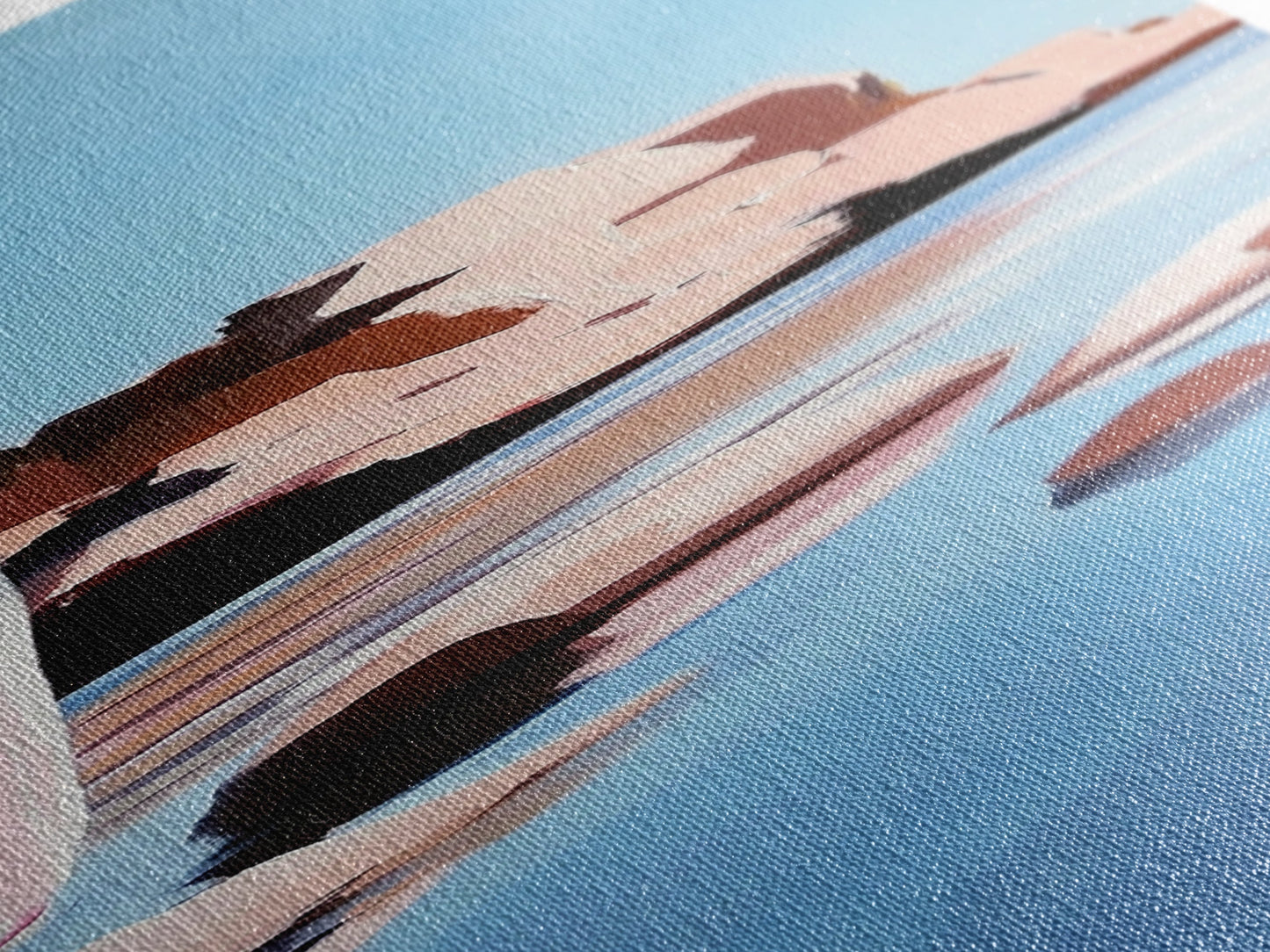 Rocky Shore, Lake Scene, Tranquil Nature Painting, Framed Canvas Print, Serene Water Reflection, Earthy Coastal Art, Living Room Decor