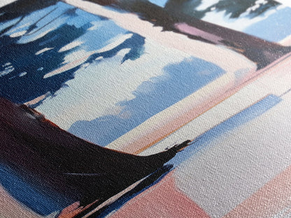 Kiefern, Waldspiegelungen, Ruhige Naturszene, Gerahmter Leinwanddruck, Minimalistische Landschaft, Wandbild mit Waldmotiv, Naturdekoration