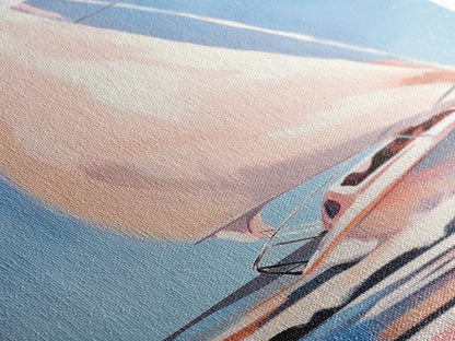 Segeltraum, Nautische Abenteuerkunst, Sanfte Pastell-Meereslandschaft, Elegante Küstendekoration, Minimalistische Meeresszene, Gerahmter Leinwanddruck