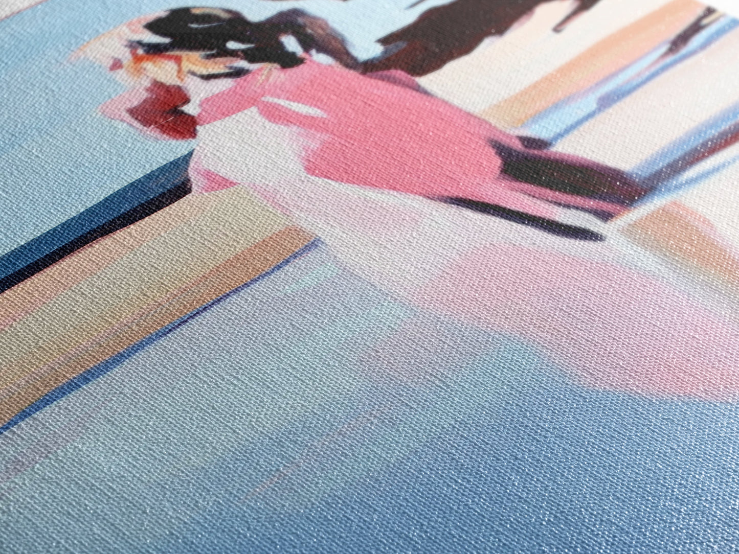 Ruhige Frau, Naturspiegelung, Zarte Pastellfarben, Friedliche Landschaft, Gerahmter Leinwanddruck, Minimalistische Kunst, Friedliche Wohndekoration