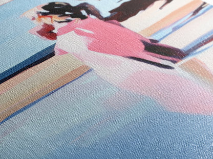 Ruhige Frau, Naturspiegelung, Zarte Pastellfarben, Friedliche Landschaft, Gerahmter Leinwanddruck, Minimalistische Kunst, Friedliche Wohndekoration