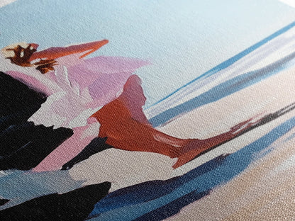 Serene Woman, Beach Reflection, Feminine Art, Framed Canvas Print, Coastal Aesthetic, Boho Minimalist, Bedroom Decor, Neutral Palette