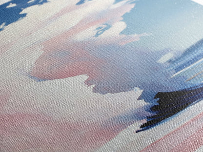 Ocean Wave, Coastal Wall Art, Abstract Seascape Painting, Beach House Decor, Modern Blue and Pink Print, Canvas Print, Living Room Wall Art