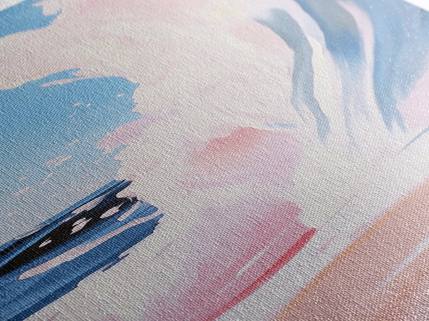 Ocean Wave, Beach Movement, Coastal Energy, Soft Pink Blue Seascape, Surf Lover Art, Modern Framed Canvas Print, Relaxing Wall Decor