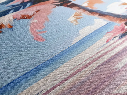 Palm Tree, Coastal Wall Art, Tropical Decor, Canvas Print, Beach House Art, Boho Aesthetic, Island Vibes, Blue and Pink Art, Relaxing Scene