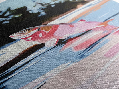 Jumping Fish, Nature Wall Art, Lake House Decor, Canvas Print, Outdoor Adventure, Fishing Theme, Rustic Aesthetic, Wildlife Painting