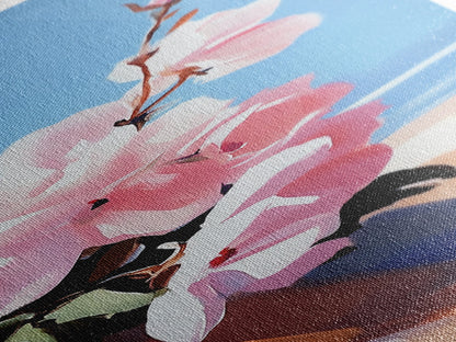 Pink Blooms, Floral Wall Art, Coastal Flower Decor, Living Room Print, Nature Art, Modern Botanical, Canvas Print, Minimalist Art