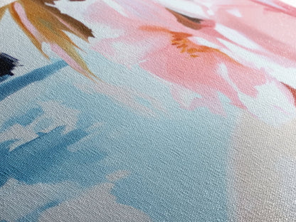 Blossom Beach, Floral Seascape, Coastal Art, Pastel Wall Decor, Living Room Art, Canvas Print, Minimalist Nature Painting, Tranquil Artwork