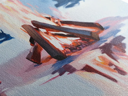 Gemütliches Lagerfeuer, Feuerspiegelung, Lagerfeuerglühen, Herbstnacht, gerahmter Leinwanddruck, Wandbild für die Hütte, rustikale Dekoration, warme Atmosphäre, Herbstkunst