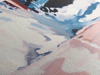 Meereswellen-Spritzer, Küsten-Surf-Druck, Dynamische Strandwandkunst, Maritime Meeresdekoration, Moderne blaue Ästhetik, Badezimmer-Leinwanddruck