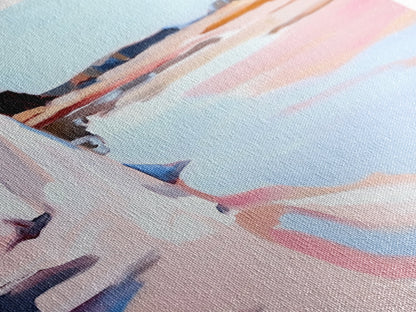 Klippen, Wasser, Spiegelung, Leinwanddruck, Küstenkunst, zeitgenössisches Seestück, Küstenansicht, Pastelllandschaft, Meeresdekor