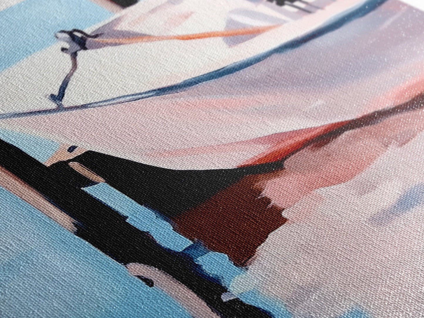 Segelboot-Ruhe, Nautische Kunst, Minimalistischer Boho-Stil, Blaue Küstendekoration, Spiegelung im ruhigen Wasser, Gelassene Ästhetik, Leinwanddruck, Eingangsbereich