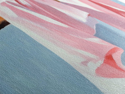 Hanging Shirts, Minimalist Wall Art, Soft Pastel Decor, Boho Chic Painting, Light Blue and Pink, Aesthetic Bedroom Art, Canvas Print