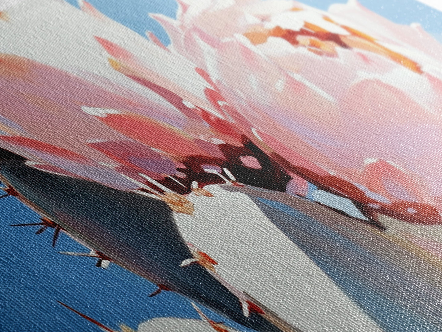 Kaktusblüten, Botanische Wüstenkunst, Leuchtende Sukkulente, Rosa blühender Kaktus, Bohème-Ästhetik, Leinwanddruck, Wohnzimmer