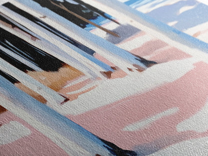 Wald am Ufer, Küstenbäume, Naturkunst, Leinwanddruck, Ruhige Wanddekoration, Wohnzimmerkunst, Strandhausgemälde, Minimalistische Kunst