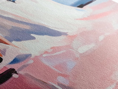 Abstract Waves, Coastal Aesthetic, Beach Sunset, Living Room Wall Art, Canvas Print, Ocean Home Decor, Modern Seaside Artwork, Pink and Blue