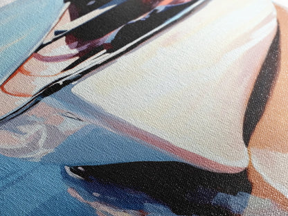 Wooden Boat, Reflection, Nautical Wall Art, Lake House Decor, Modern Impressionism, Blue and White Art, Rustic Style, Framed Canvas Print