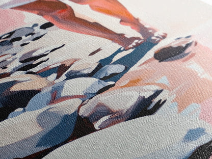 Walking on Rocks, Coastal Reflection, Beach Serenity, Soft Pastel Art, Framed Canvas Print, Nature Home Decor, Modern Wall Art