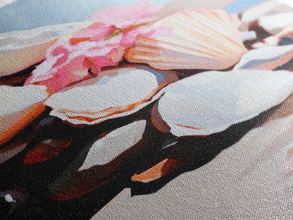 Seashell Collection, Beach Treasures, Coastal Aesthetic, Nautical Wall Art, Framed Canvas Print, Ocean Decor, Living Room Artwork