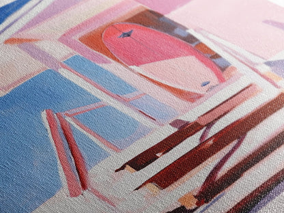 Surf Shack, Tropical Beach House Art, Framed Canvas Print, Pink Coastal Decor, Summer Vibes Wall Art, Relaxing Ocean Painting, Boho Chic