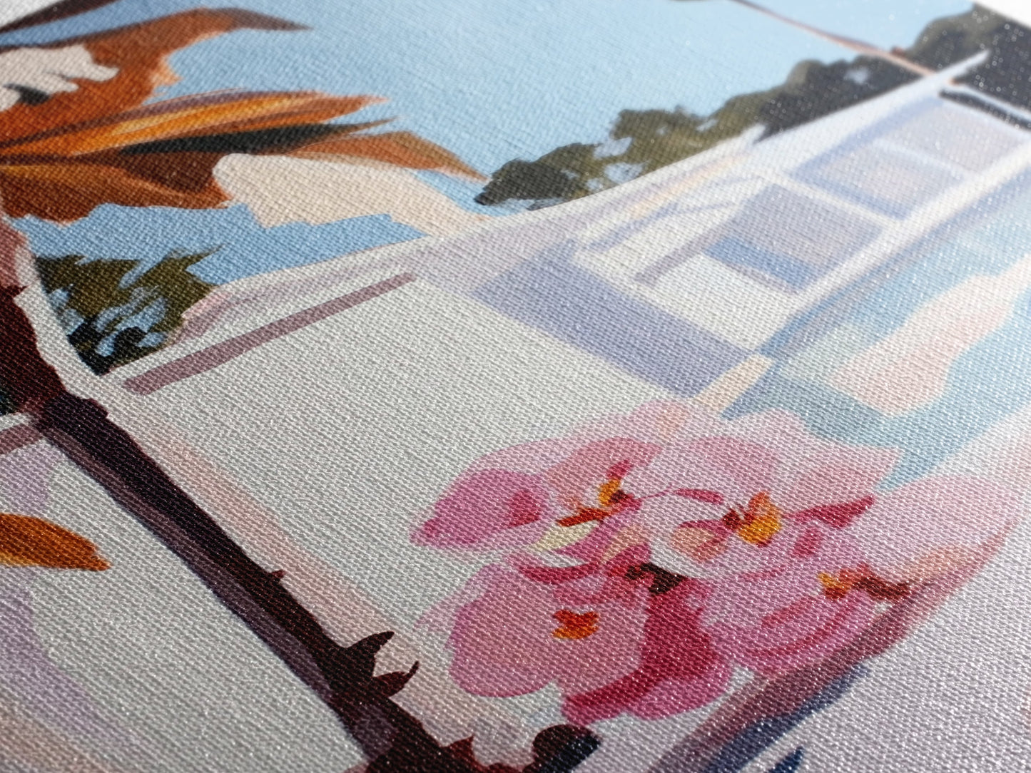 Tropical, Palm Trees, Poolside, Framed Canvas Print, Modern Beach House Art, Vibrant Wall Decor, Summer Vibes, Aesthetic Living Room Art