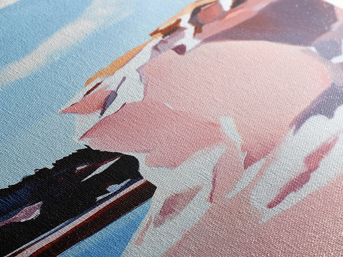 Pink Cliffs, Coastal Beauty, Ocean Landscape, Soft Pastel Art, Nature Inspired, Tranquil Scenery, Boho Wall Art, Framed Canvas Print