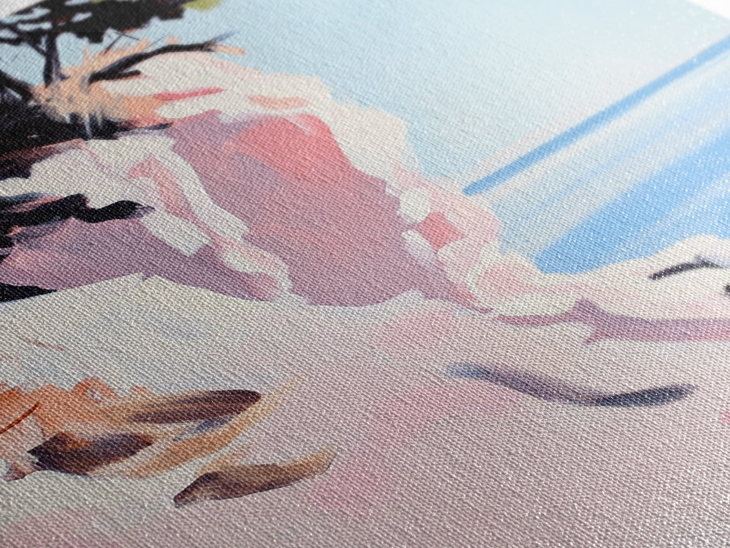 Cliffs and Water, Nature Wall Art, Minimalist Landscape, Coastal Home Decor, Blue and Pink Art, Framed Canvas Print, Office Wall Decor