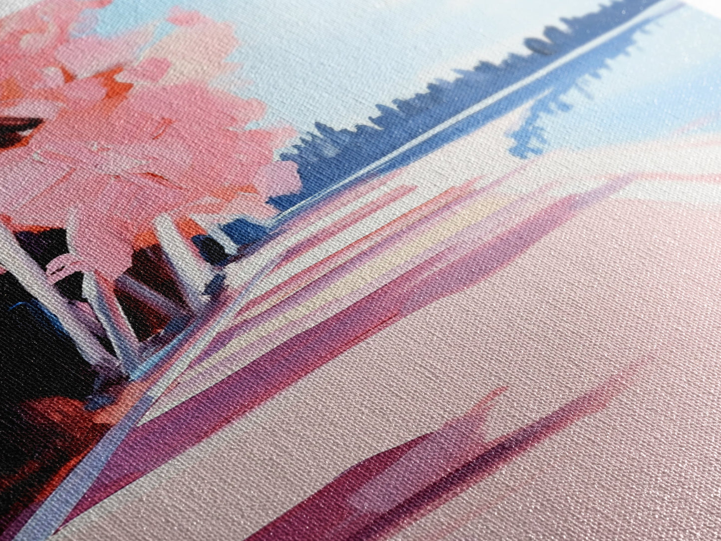 Mediterranean Steps, Coastal Wall Art, Santorini Print, Blue and Pink Decor, Travel Painting, Framed Canvas Print, Living Room Art