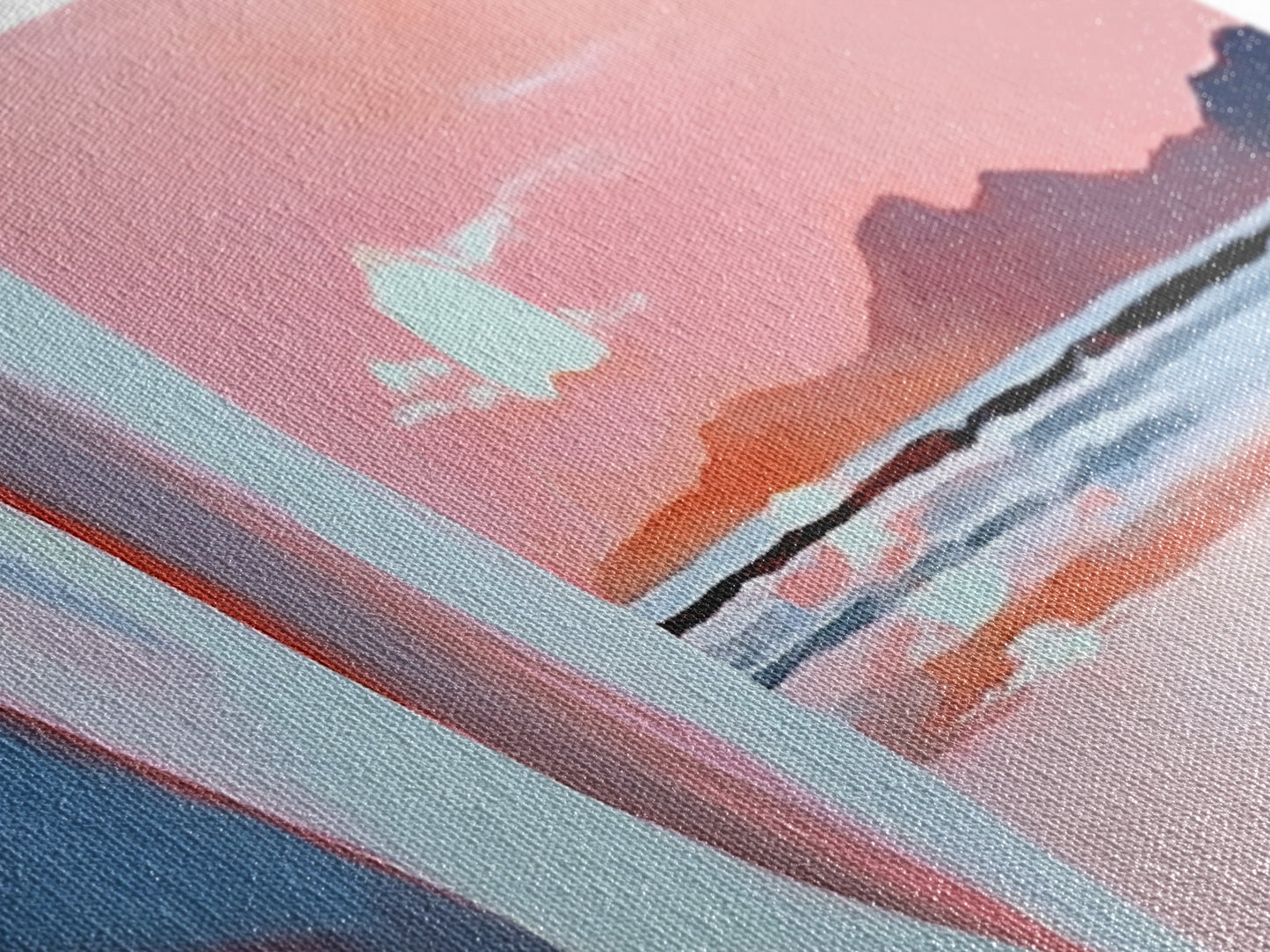 Sunset Serenity, Coastal Horizon, Tranquil Art, Framed Canvas Print, Pink Sky, Minimalist Seascape, Ocean Decor, Living Room Artwork