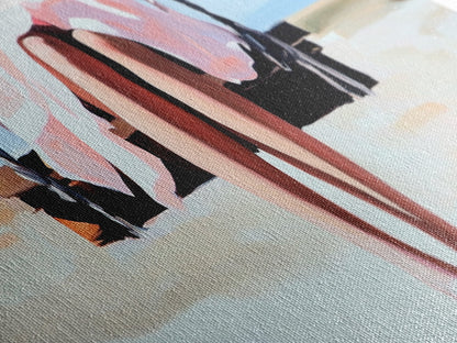 Swing By The Sea, Pastel Sky, Framed Canvas Print, Beach Wall Art, Minimalist Decor, Relaxing Aesthetic, Soft Tones, Coastal Living