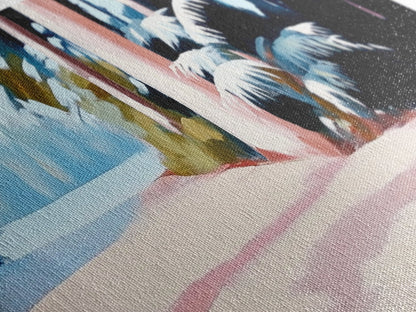 Waldweg, sonnenbeschienene Bäume, idyllische Natur, gerahmter Leinwanddruck, beruhigende Wanddekoration, moderne Landschaftsmalerei, Wohnzimmerkunst, gemütliche Einrichtung