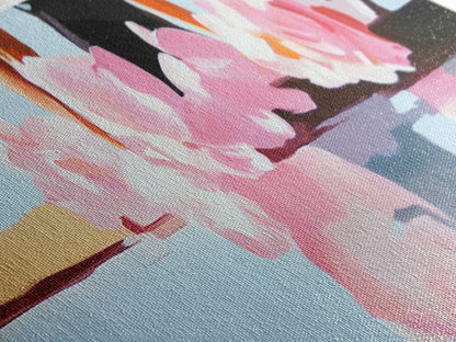 Floral Reflections, Pink Blossoms, Water Mirror, Framed Canvas Print, Feminine Wall Art, Elegant Bedroom Decor, Pastel Aesthetic