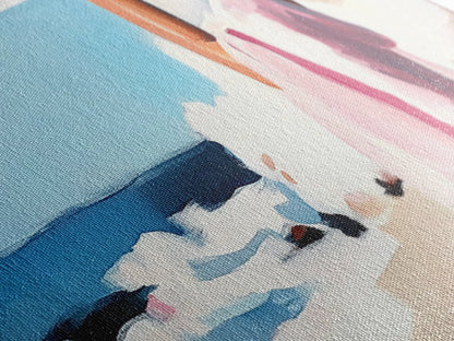 Ocean Waves, Pink Skirt, Windy Shoreline, Framed Canvas Print, Coastal Wall Art, Beach Home Decor, Minimalist Aesthetic, Ocean Scene