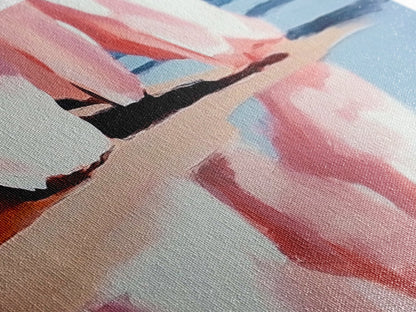 Flowing Pink Fabric, Water Reflection, Feminine Aesthetic, Framed Canvas Print, Romantic Wall Art, Soft Color Palette, Elegant Home Decor