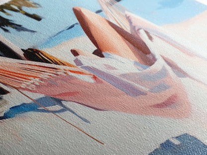 Hammock Rest, Relaxation, Coastal, Framed Canvas Print, Beach House Decor, Summer Vibes, Minimalist Art, Bedroom Wall Art, Boho Aesthetic