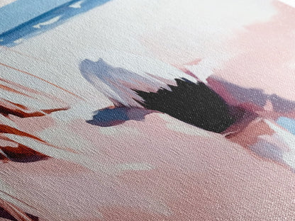 Romantic Beach Scene, Coastal Wall Art, Sunset Ocean Painting, Pastel Beach Framed Canvas Print, Living Room or Office Art