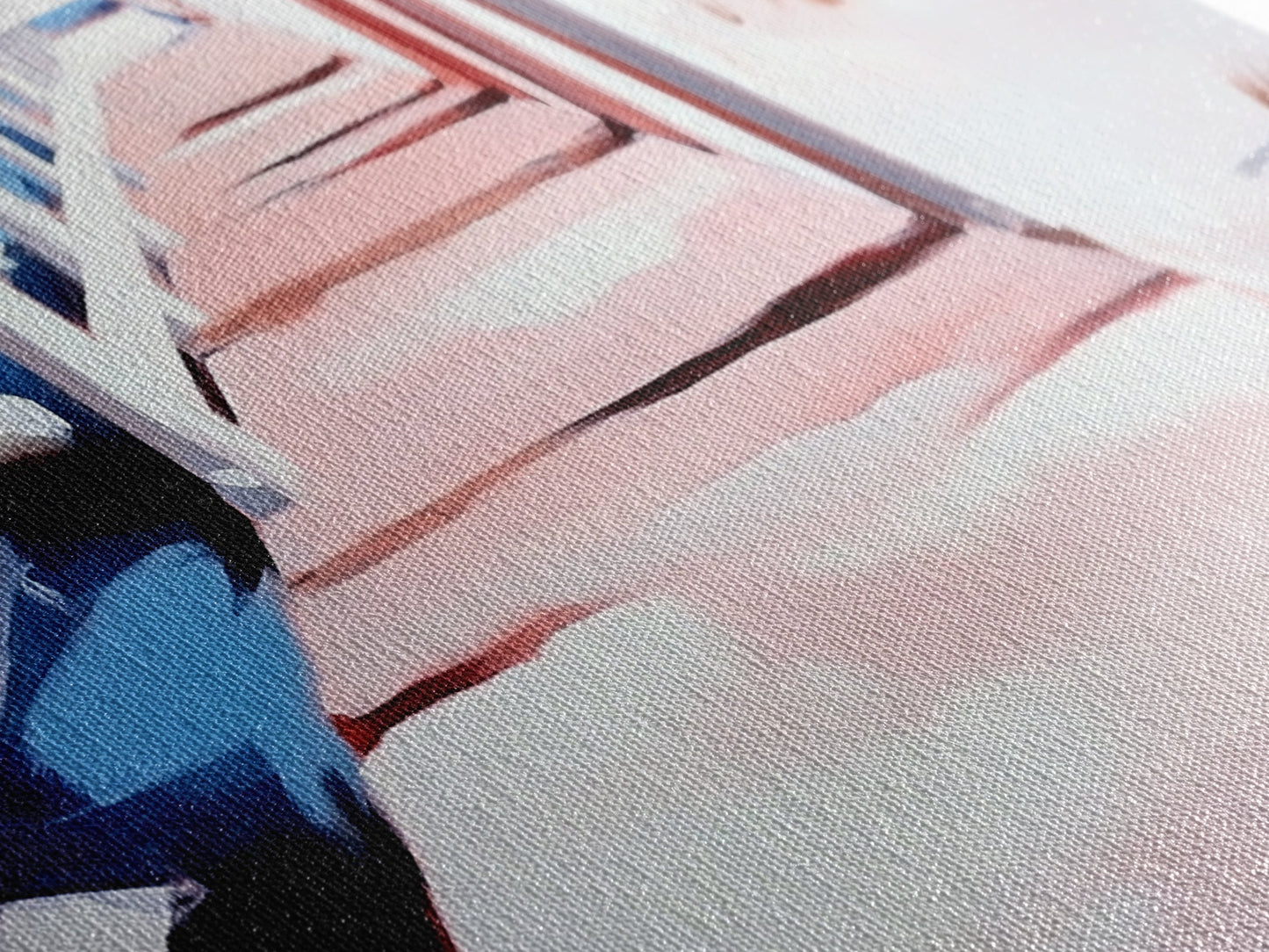 Pink Pier, Beach Walkway, Ocean View, Framed Canvas Print, Coastal Wall Art, Nautical Home Decor, Minimalist Seascape Painting