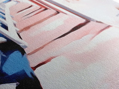 Pink Pier, Beach Walkway, Ocean View, Framed Canvas Print, Coastal Wall Art, Nautical Home Decor, Minimalist Seascape Painting