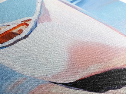 Weißes Kanu, Küstenwandbild, maritime Ästhetik, gerahmter Leinwanddruck, minimalistisches Bootsbild, maritime Kunst für Strandhäuser, Meeresdeko