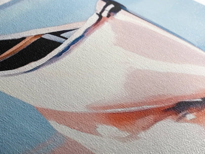 Reflection Boat, Calm Lake Art, Nautical Wall Decor, Framed Canvas Print, Coastal Serenity Art, Pastel Landscape, Living Room Wall Art