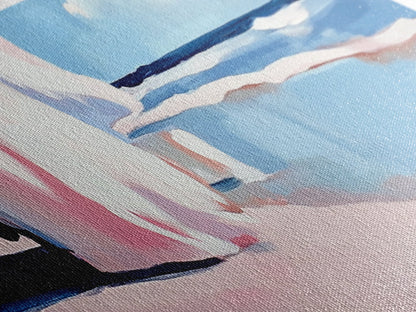 Pink Waves, Soft Beach Hues, Serene Seascape, Abstract Ocean, Framed Canvas Print, Minimalist Aesthetic, Bedroom Wall Art, Coastal Vibes