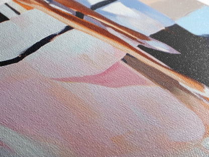 Spiegelung eines Segelboots, Nautische Kunst, Hafenlandschaft, Gerahmter Leinwanddruck, Minimalistische Küstendekoration, Ozeangemälde, Wanddekoration fürs Wohnzimmer